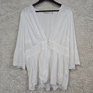 Soft Surroundings Womens Icon Melissani Tunic‎ Top Large Eyelet Boho Cottagecore